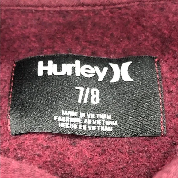 Hurley Kids' Burgundy Hoodie – Size 7/8 - Picture 2 of 9